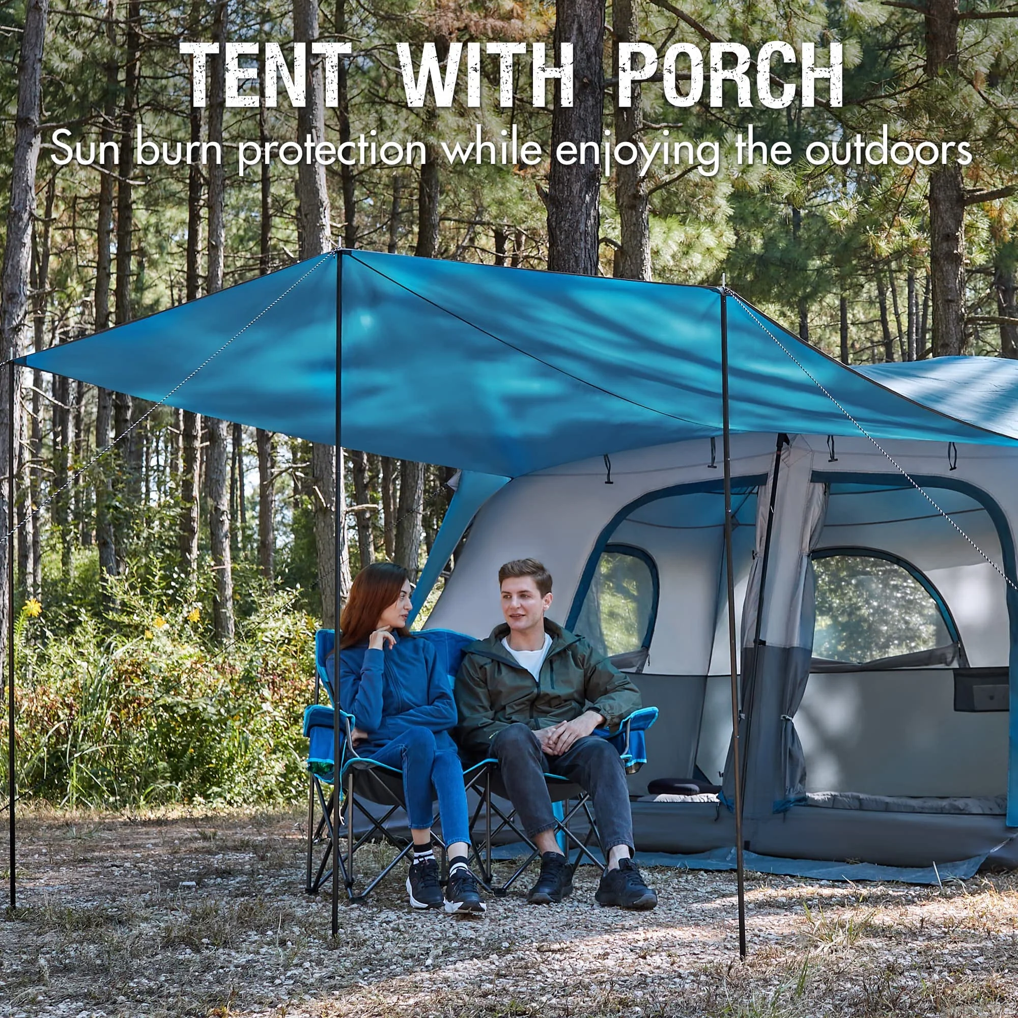 Family Camping Tent for 6/8/10 People with Porch Tall Height Good Ventilation Water Resistant Ideal for Outdoor Camping Backyard - Image 6