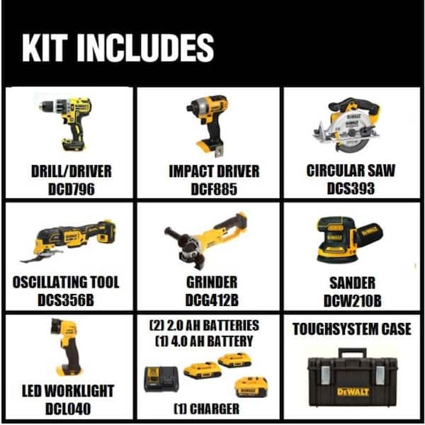 20V MAX Cordless 7 Tool Combo Kit with TOUGHSYSTEM Case, (1) 20V 4 0Ah Battery and (2) 20V 2 0Ah Batteries Image 2