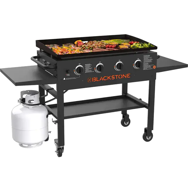 Plaque de cuisson Blackstone à 4 brûleurs de 91 cm avec tablettes latérales