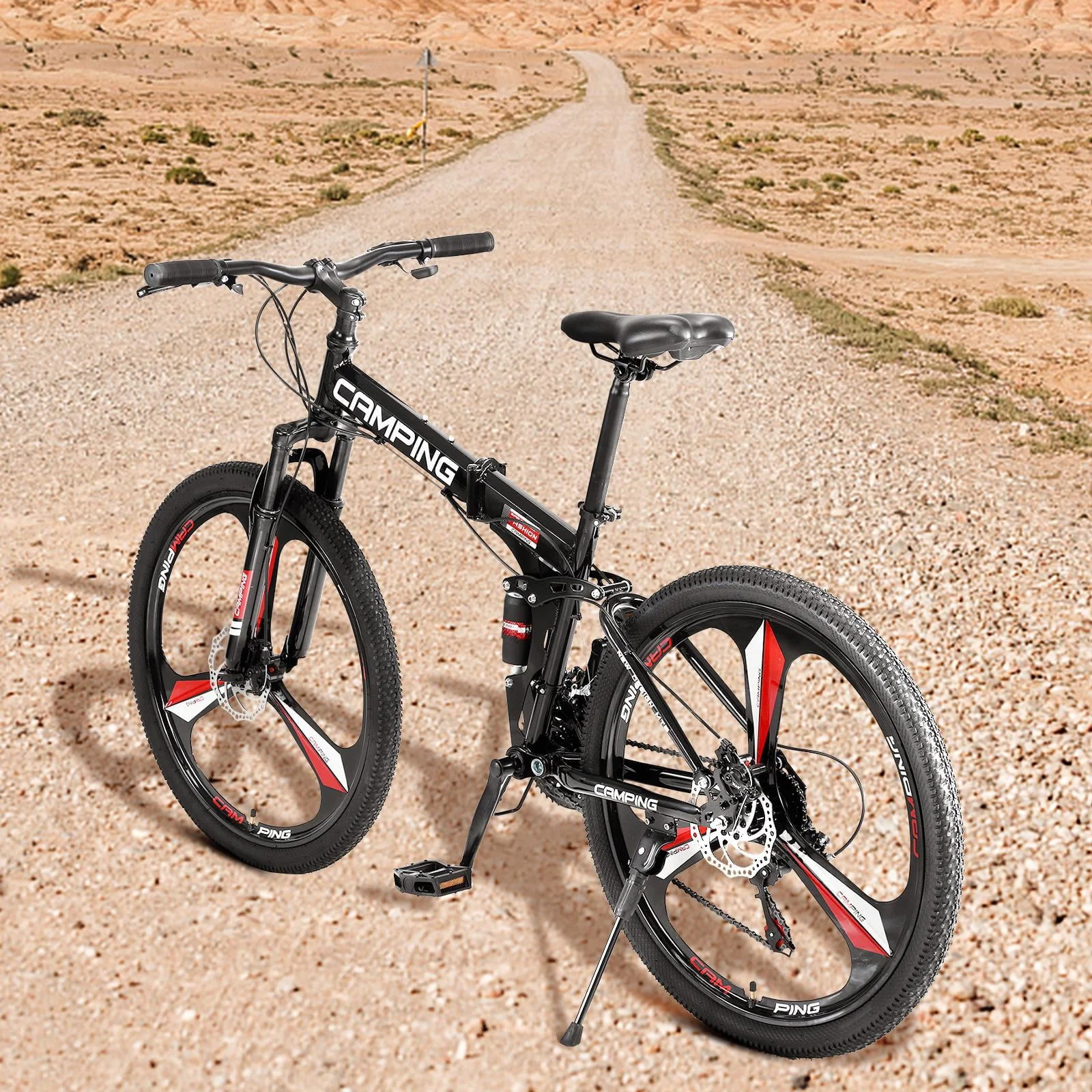 Zimtown 26" Folding Mountain Bike, Shimano 21 Speed MTB Bicycle for Adults, Black Image 4