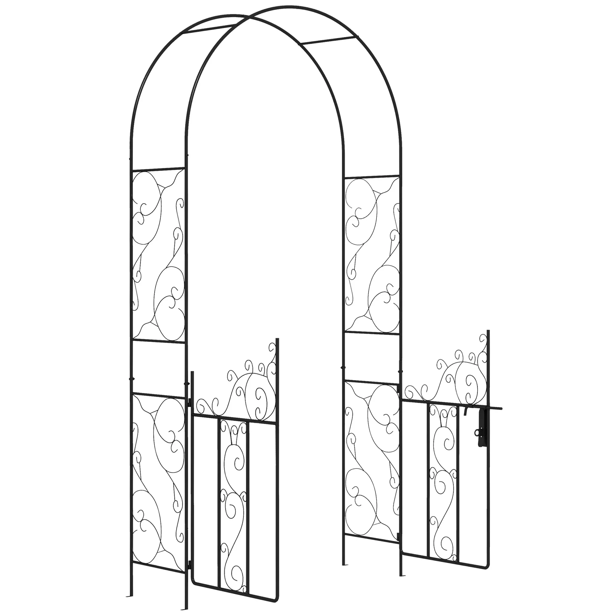 Outsunny 89.25 Metal Garden Arch with Gate, Garden Arbor Trellis for Climbing Plants, Roses, Vines, Wedding Arch, Black