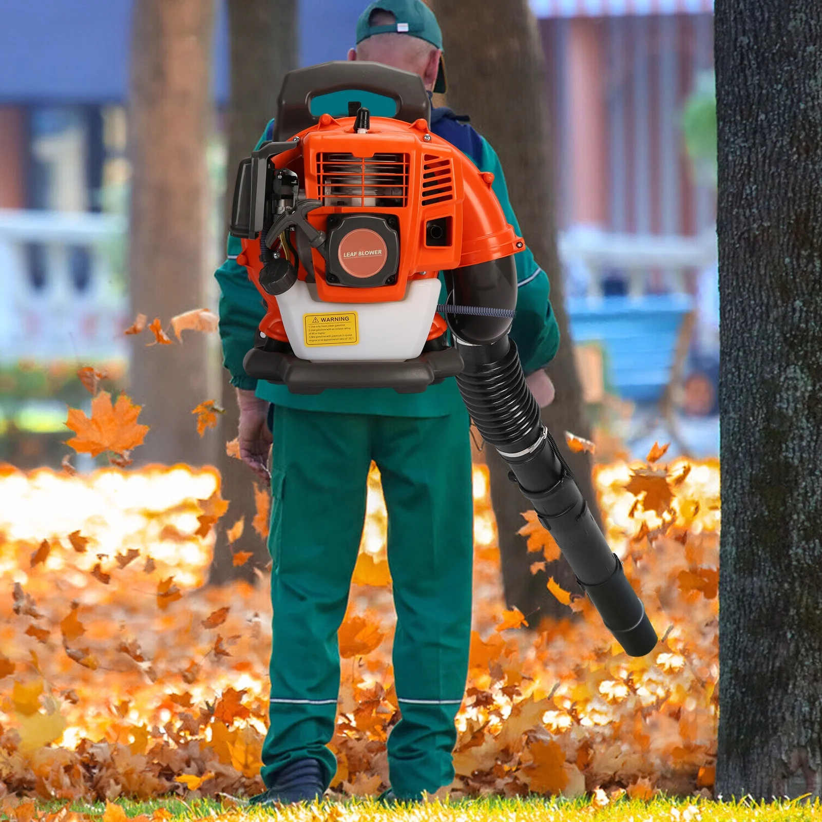 Backpack Snow Blower 52cc 6800r/min 550 CFM Blower with 1 2L Tank, Single cylinder Air cooled Two stroke Strong Wind Force ABS Leaf Blower Gas Powered Dust Blower(Orange Single cylinder) Image 7