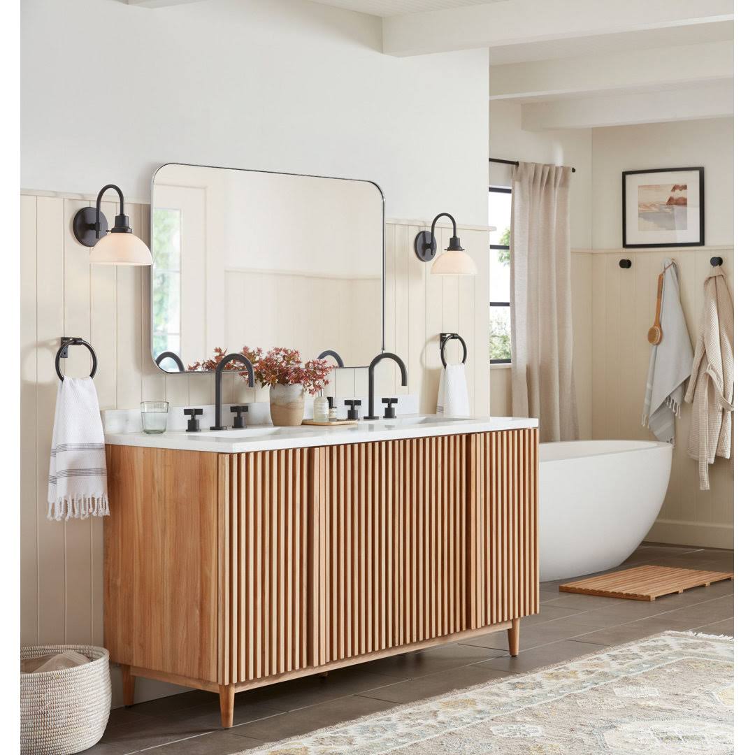 Mid-Century Modern Chic Metal Rounded Wall Mirrors Latitude Run Finish: Matte Black, Size: 48