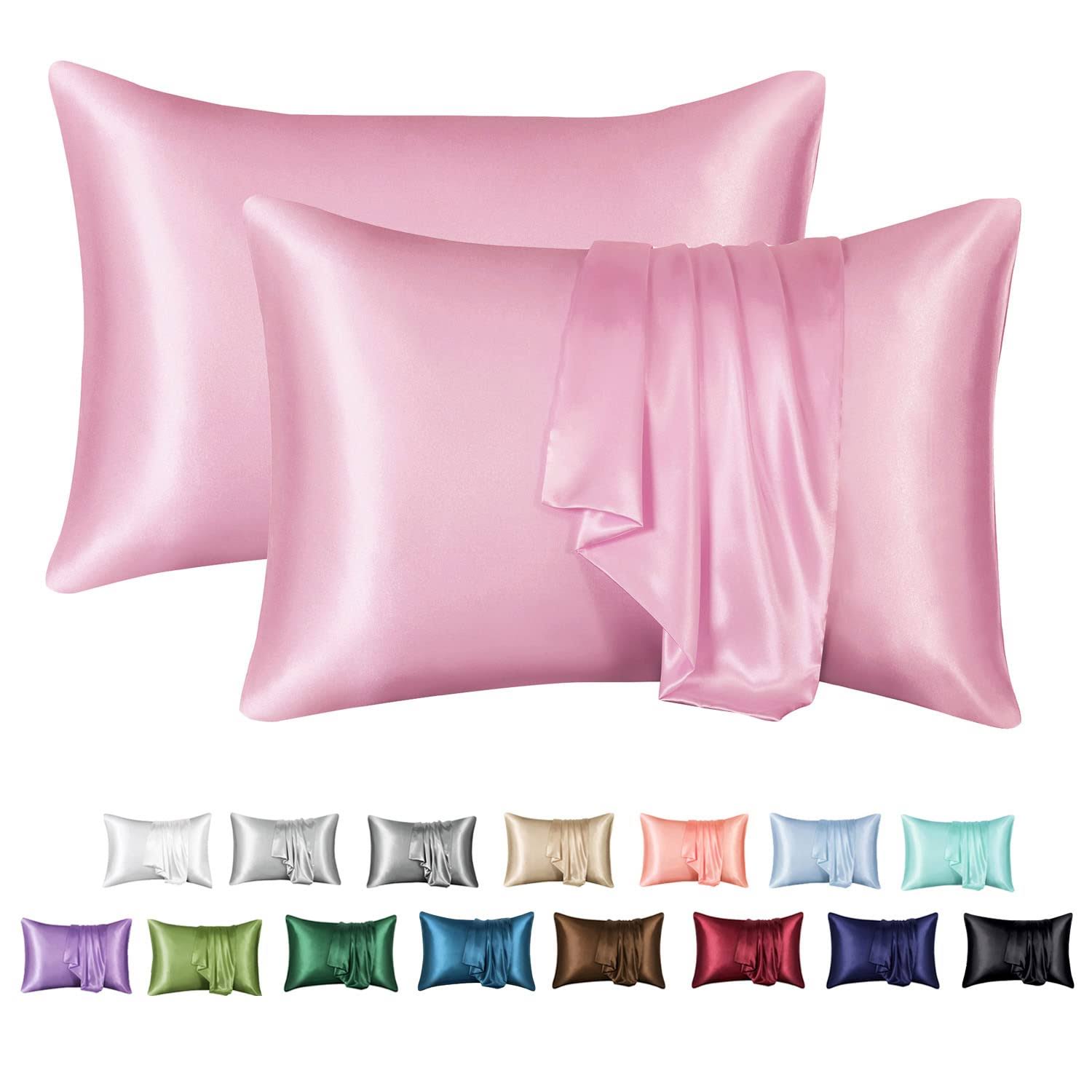MR&HM Satin Pillow Case, 2 Pack Satin Standard Silk Pillowcase for Hair and Skin, 20x26, Pink, Size: Standard(20x26)
