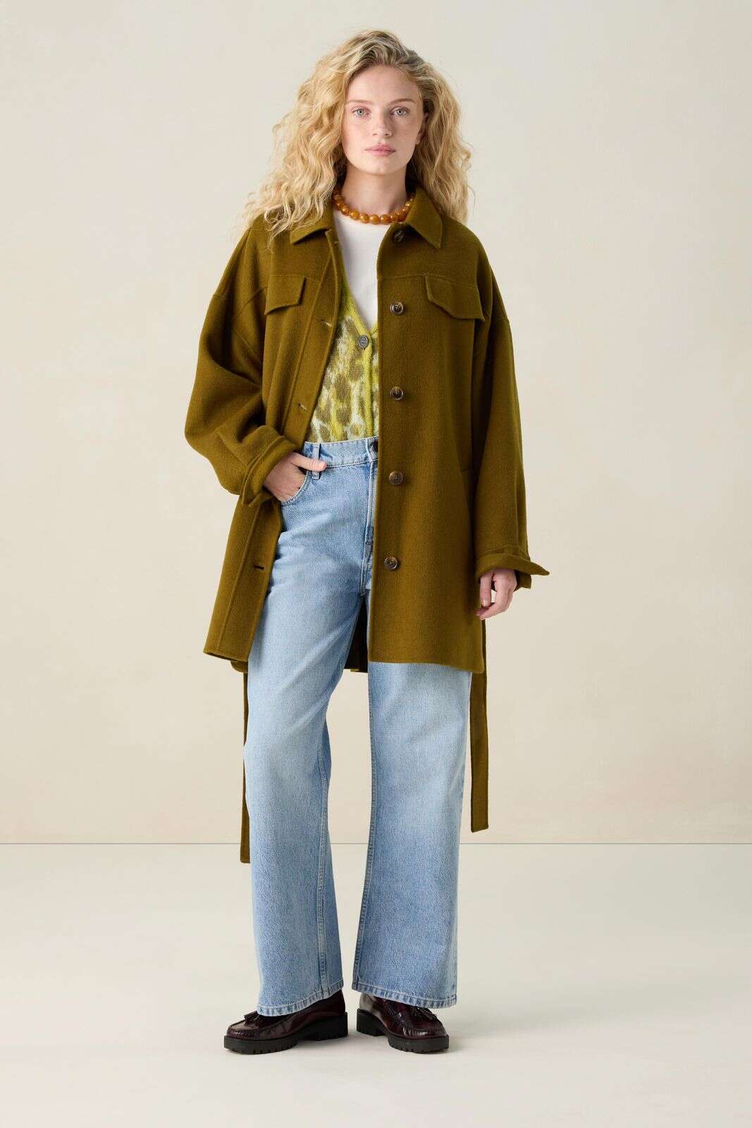 Donkergroene wollen shirt jack