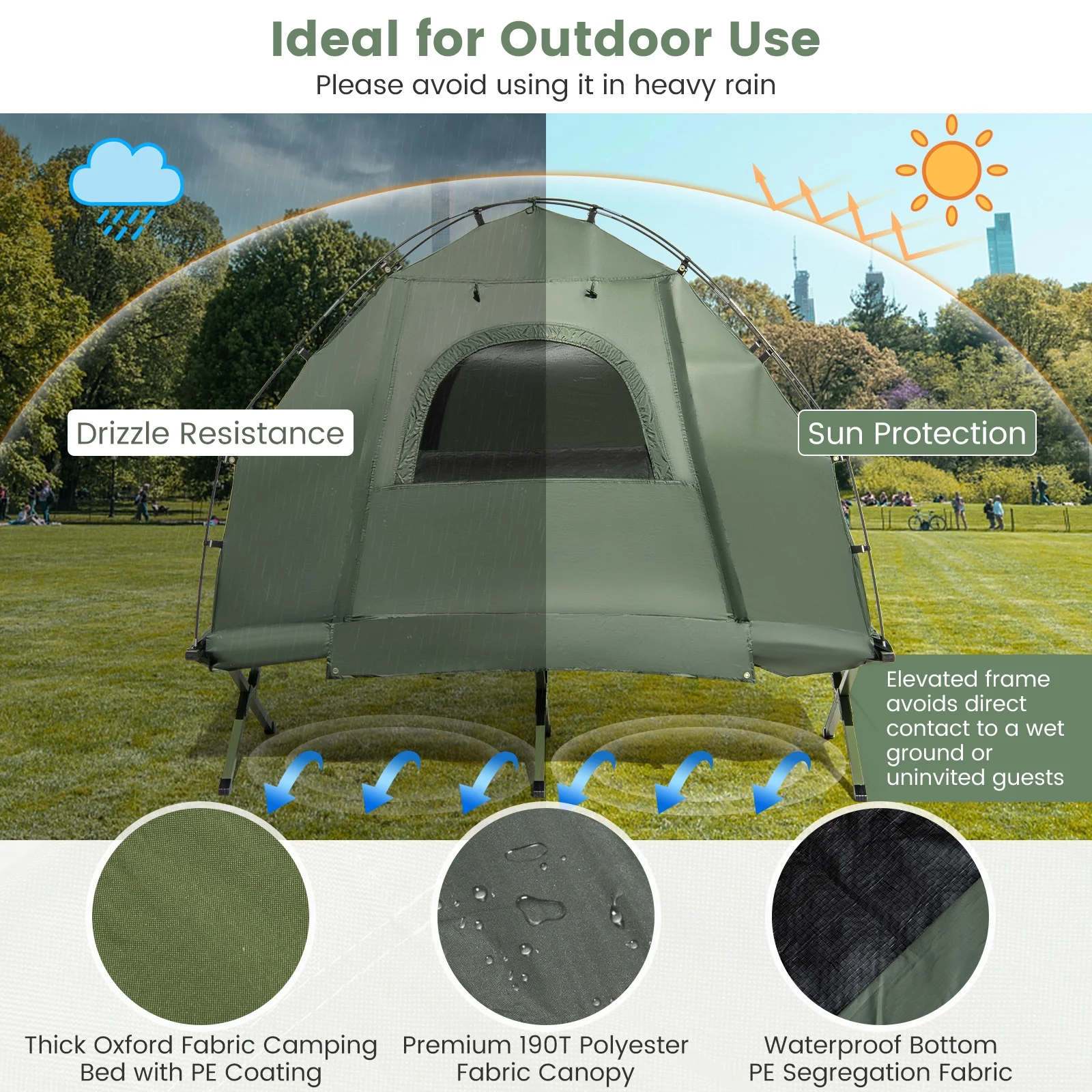 1-Person Waterproof Camping Tent Cot with Air Mattress, Pillow, Sleeping Bag - Image 7