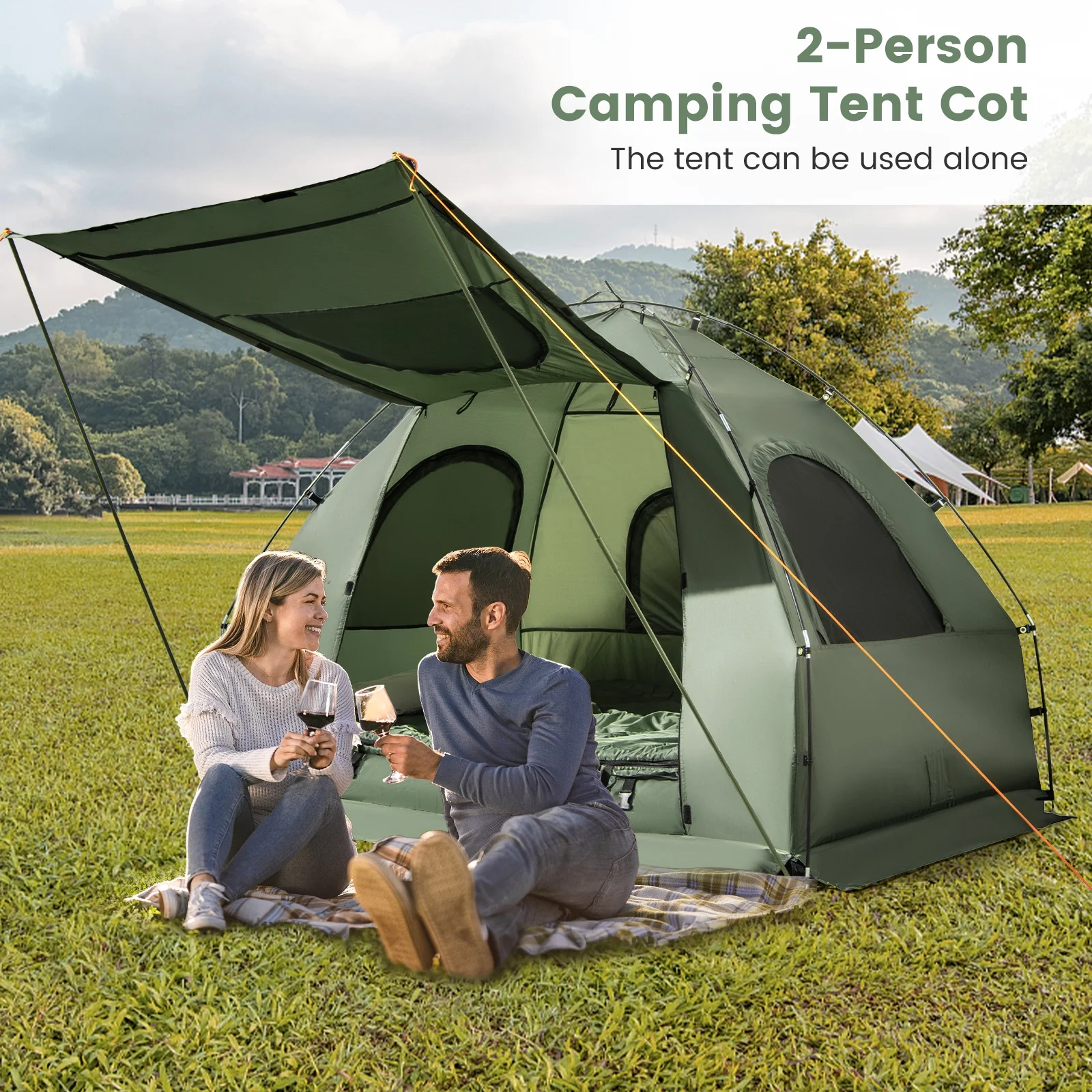 Gymax 2 - Person Camping Tent Cot 5 - in - 1 Folding Camping Bed W/ Air Mattress Pillow Sleeping Bag