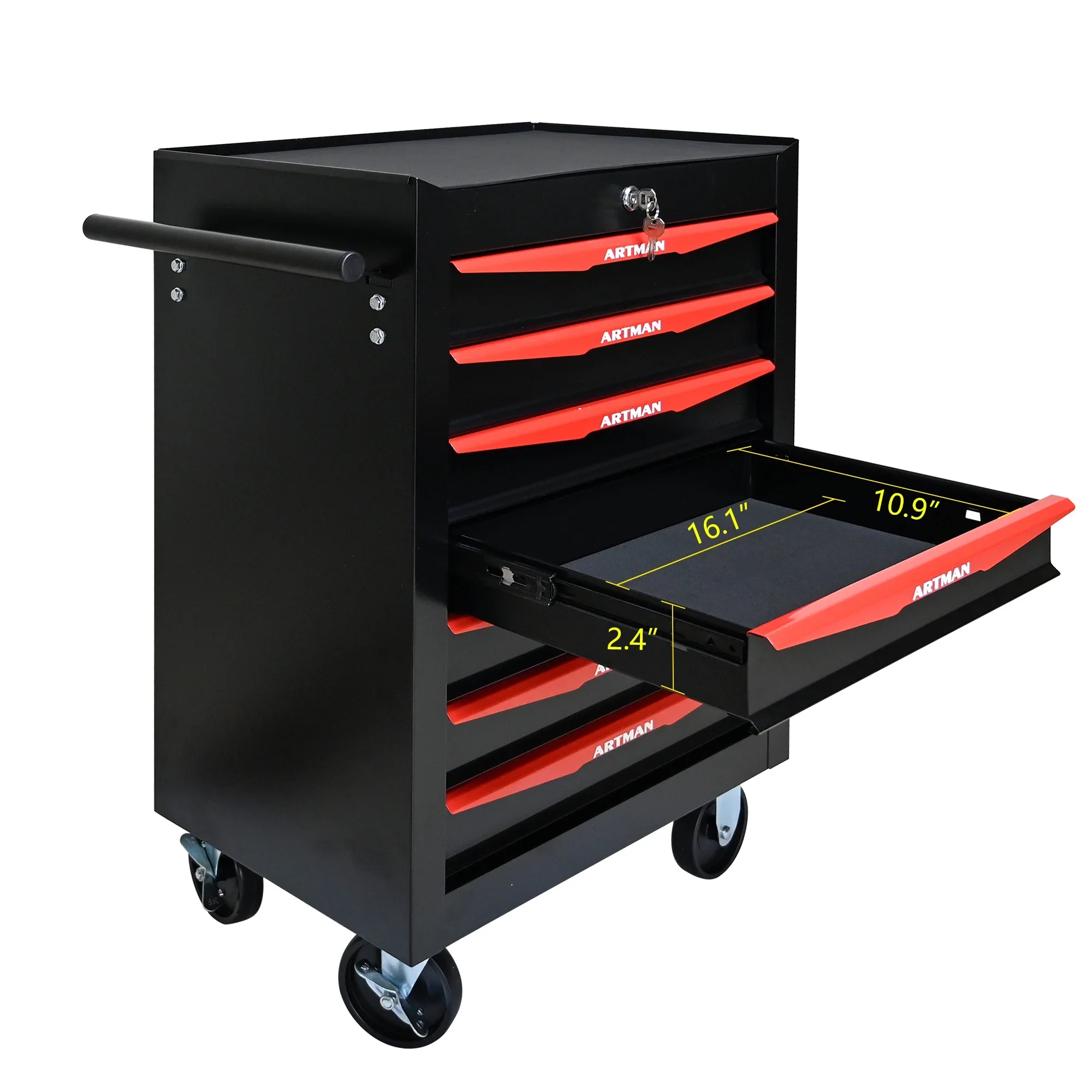 Witaxima 20 7-Drawer Rolling Metal Tool Chest, Black & Red