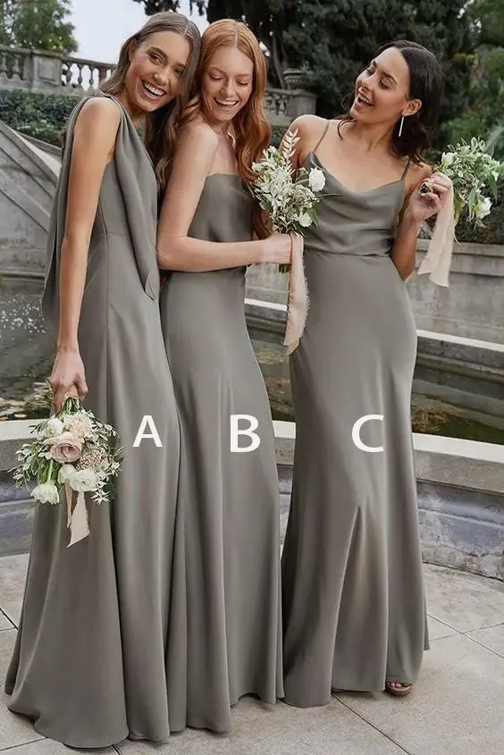 Simple Sheath Rushed Chiffon Long Bridesmaid Dresses Bridesmaid Gowns DM1840