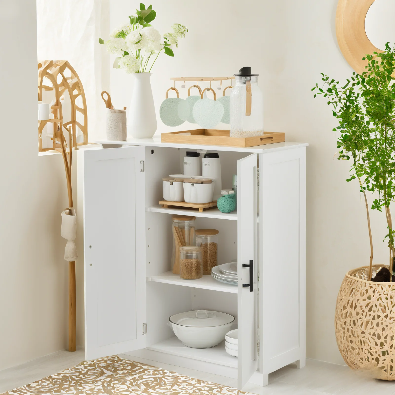Wooden Bathroom Floor Cabinet with 4 Drawers 1 Cupboard for Living Room Entryway, White(White 4 Drawers) - Image 2