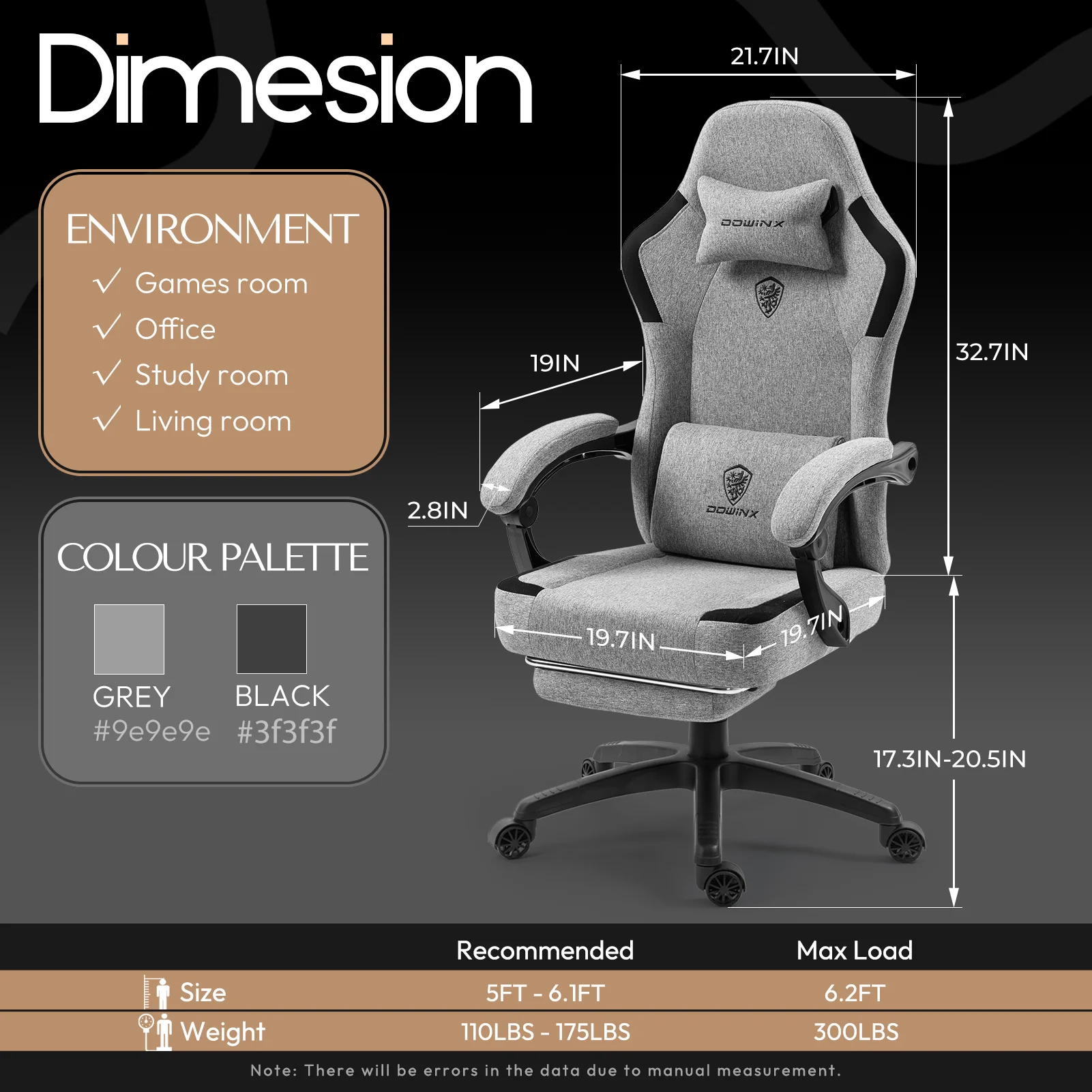 Fabric Gaming Chair with Pocket Spring Cushion, Breathable Computer Chair with Massage Lumbar Support and Footrest, High Back Office Chair for Adults, 300lbs, Grey(Grey) - Image 8