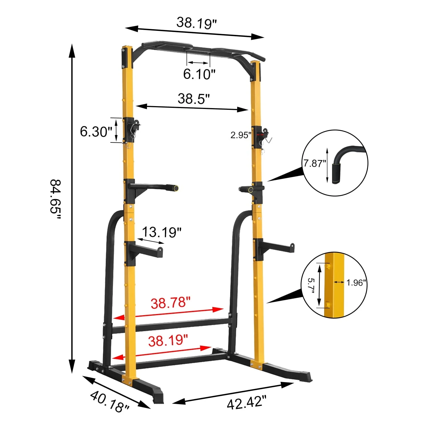 Wesfital Multi - Function Power Tower with Adjustable Barbell Rack Barbell Holder Home Fitness Equipment, Yellow