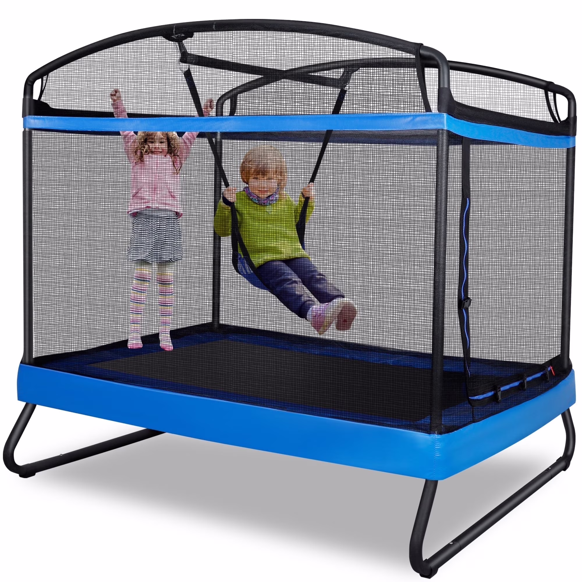GIKPAL 3 - in - 1 Kids Trampoline with Swing Set, 6FT Rectangle Toddler Trampoline Indoor/Outdoor for Ages 3 - 8, Heavy - Duty Jumping Mat for Backyard Play, Blue