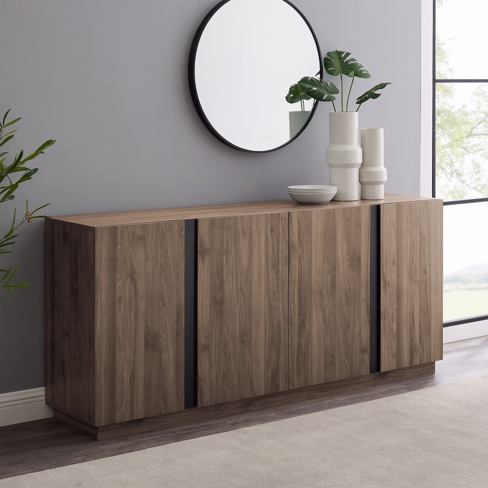 Walker Edison Modern 4 - Door TV Stand for Tvs up to 80, Slate Grey