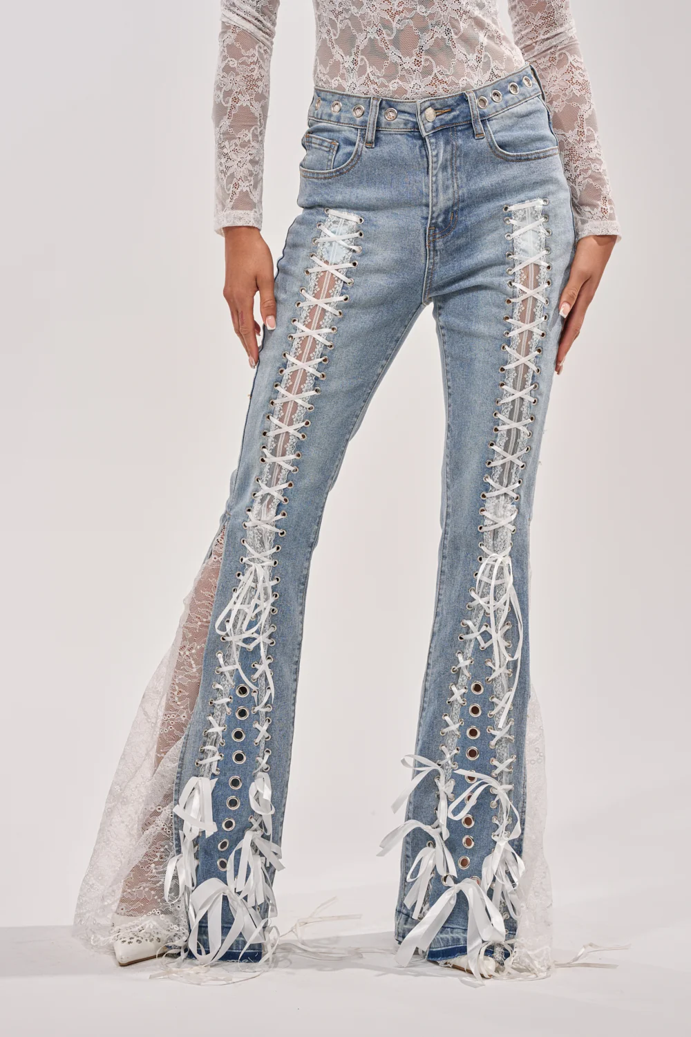 LOVE ME LIKE THAT LACE UP FLARE DENIM - Akira Store