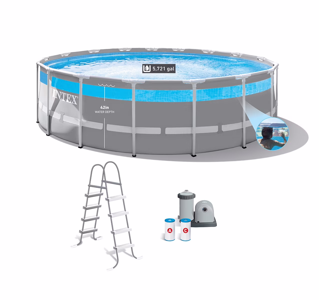 17' x 48" Clearview Prism Frame Above Ground Swimming Pool Set with Pump(Pool Only)