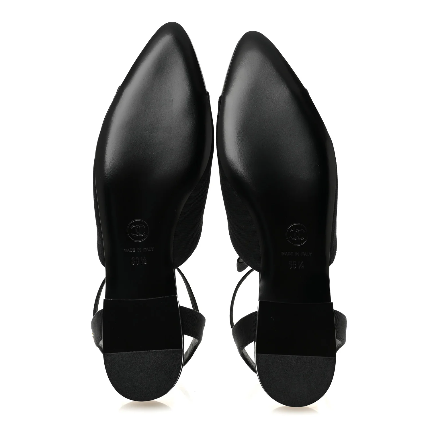 Satin Slingback Cap Toe Bow Flats 39.5 Black