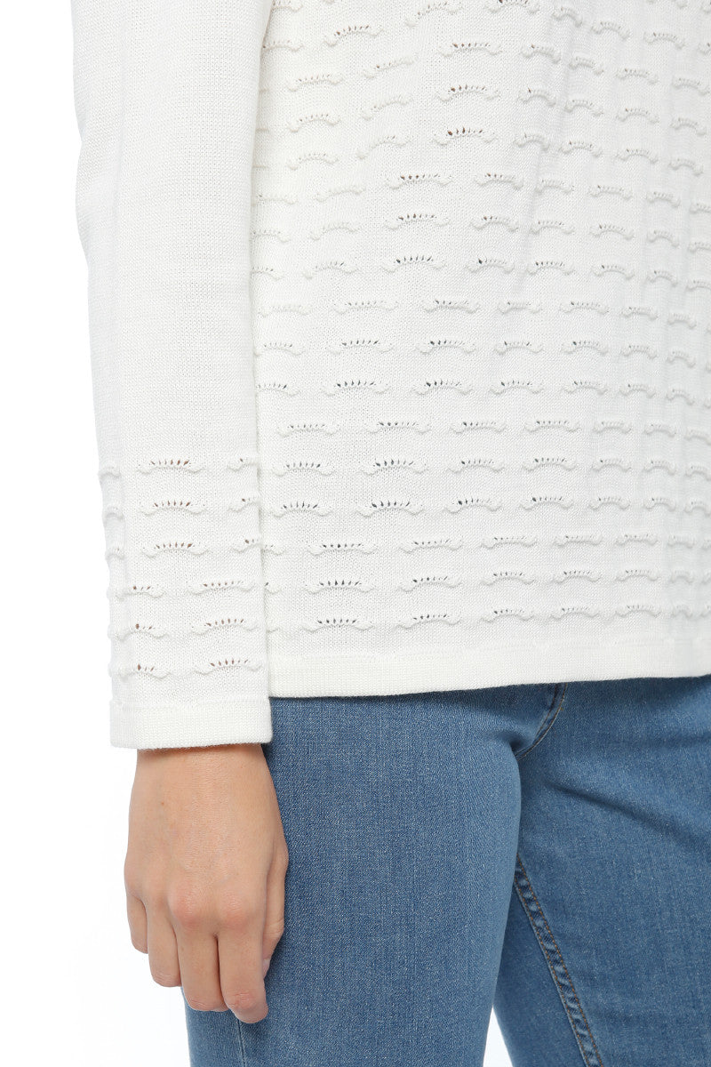 Pull femme maille fantaisie coton blanc