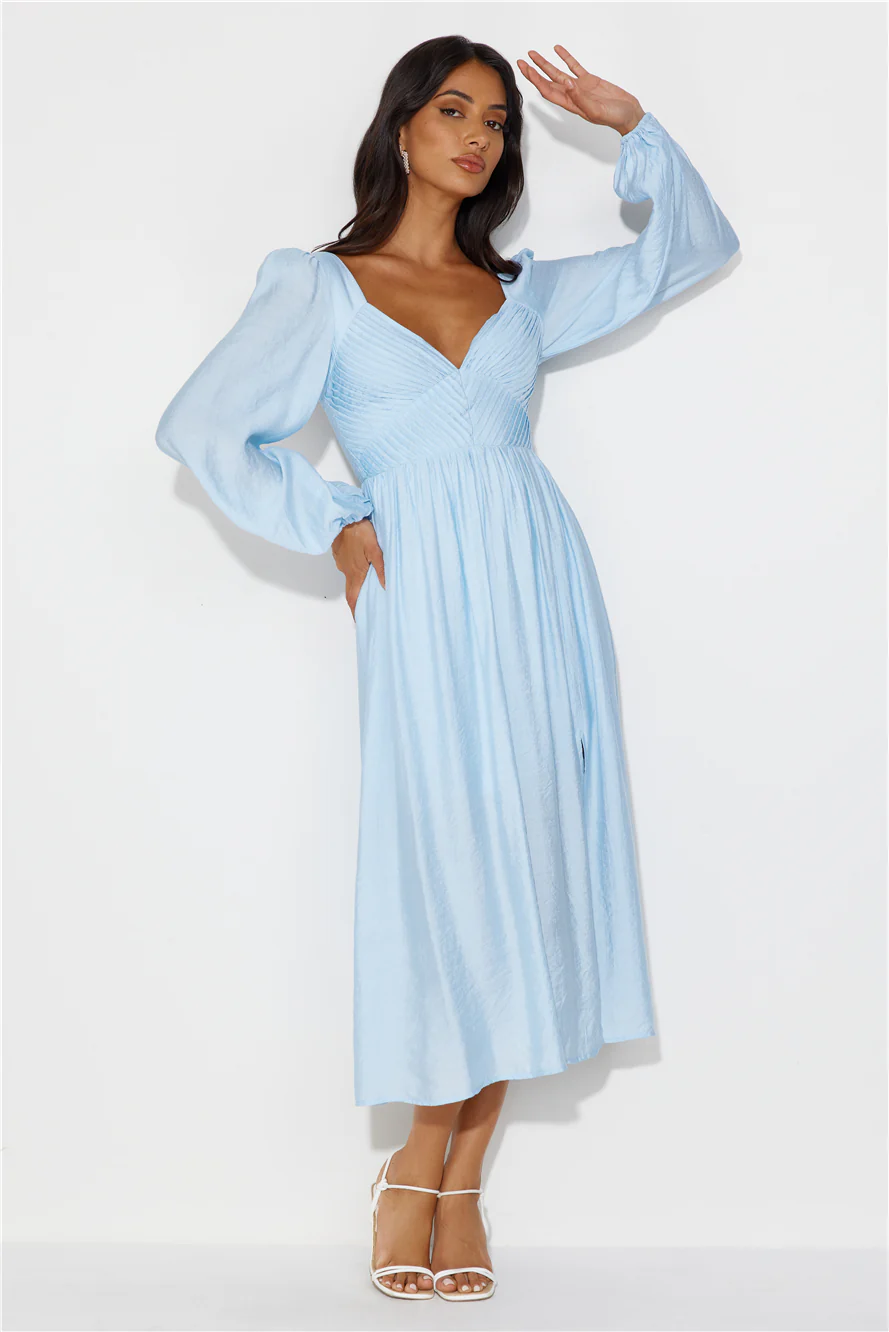 Dancing Deni Long Sleeve Midi Dress Blue
