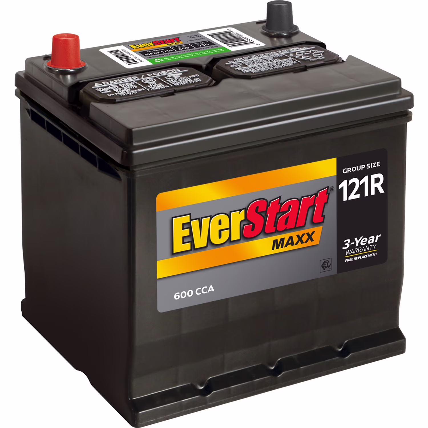 Maxx Lead Acid Automotive Battery, Group Size 121R 12 Volt, 600 CCA