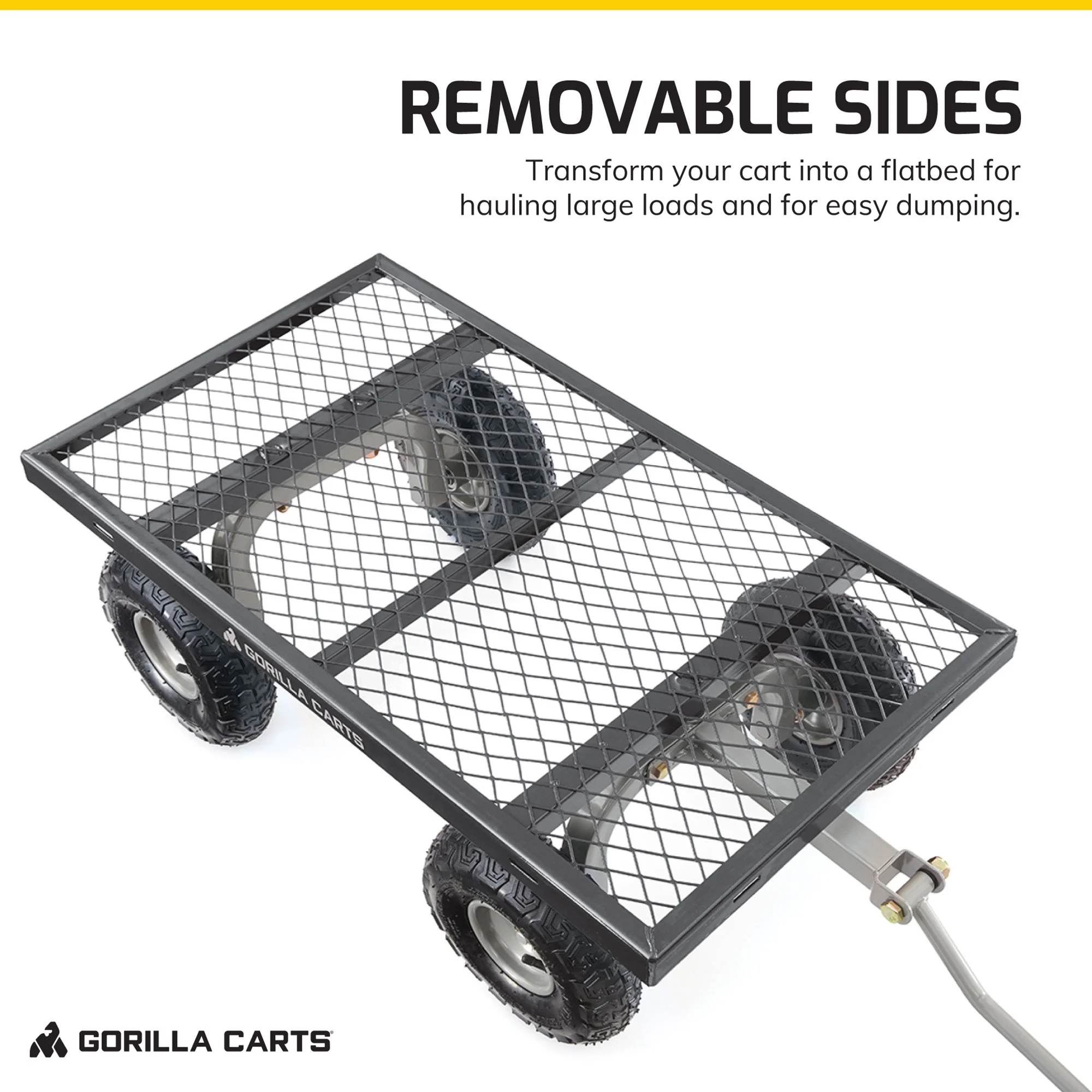 Steel Utility Cart with Removable Side Panels, 800 lb Capacity, Black - Image 3