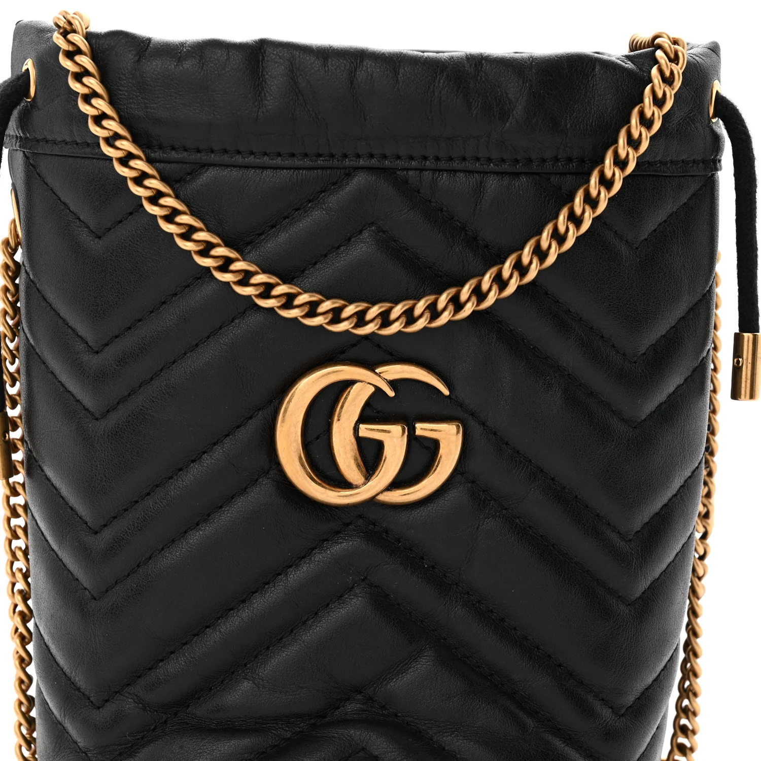 Calfskin Matelasse Mini GG Marmont 2.0 Bucket Bag Black
