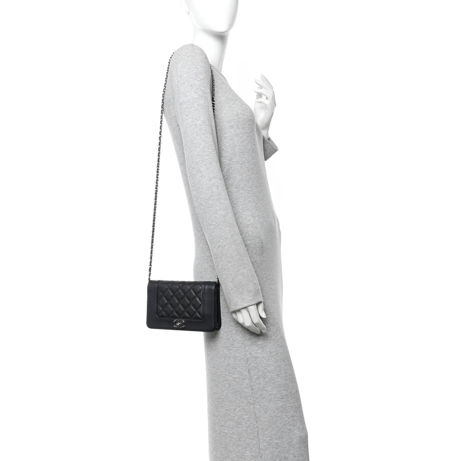 Caviar Quilted Vintage Mademoiselle Wallet On Chain WOC Black