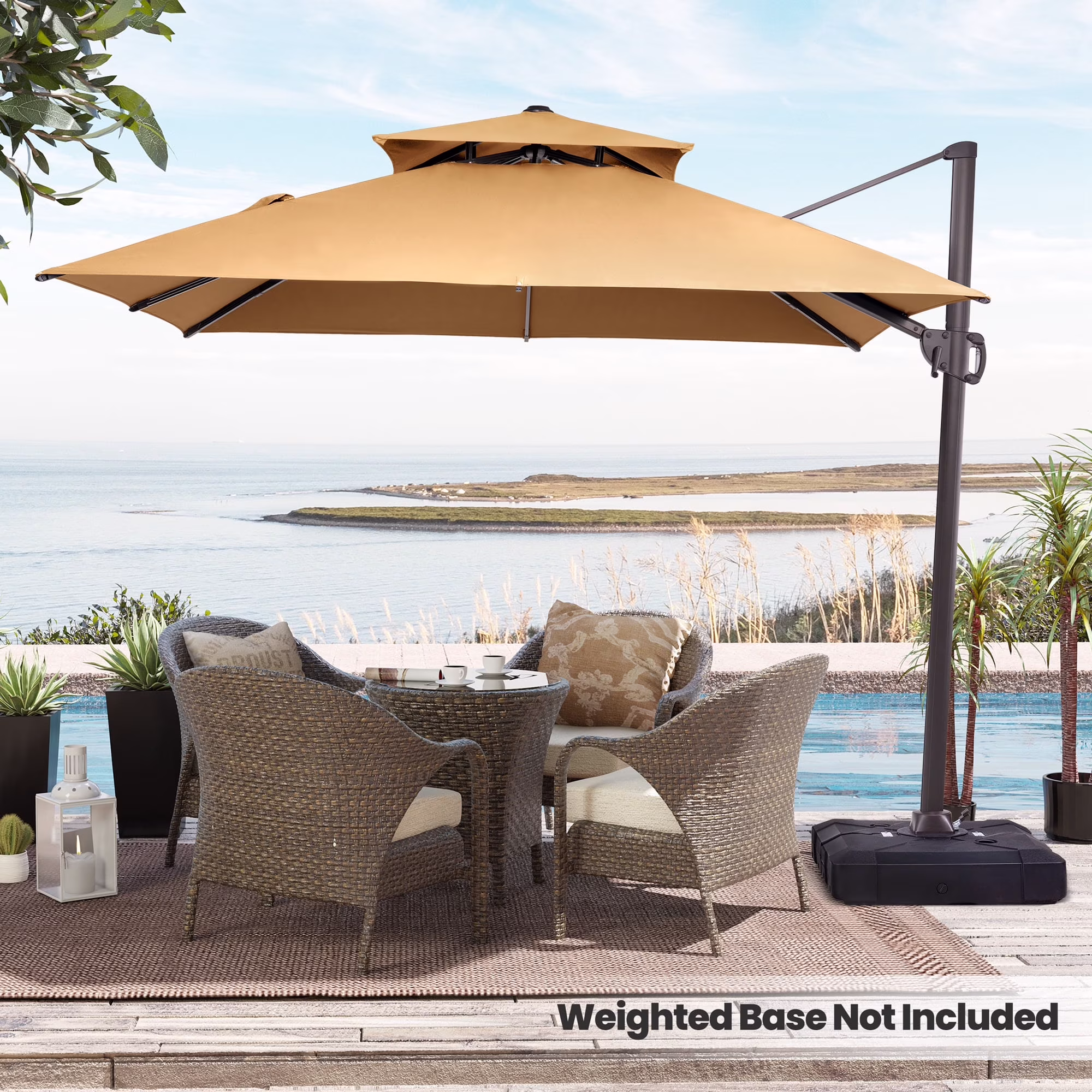 10 ft. x 10 ft. Square Double Top Patio Cantilever Umbrella, Navy Blue(Blue) - Image 7
