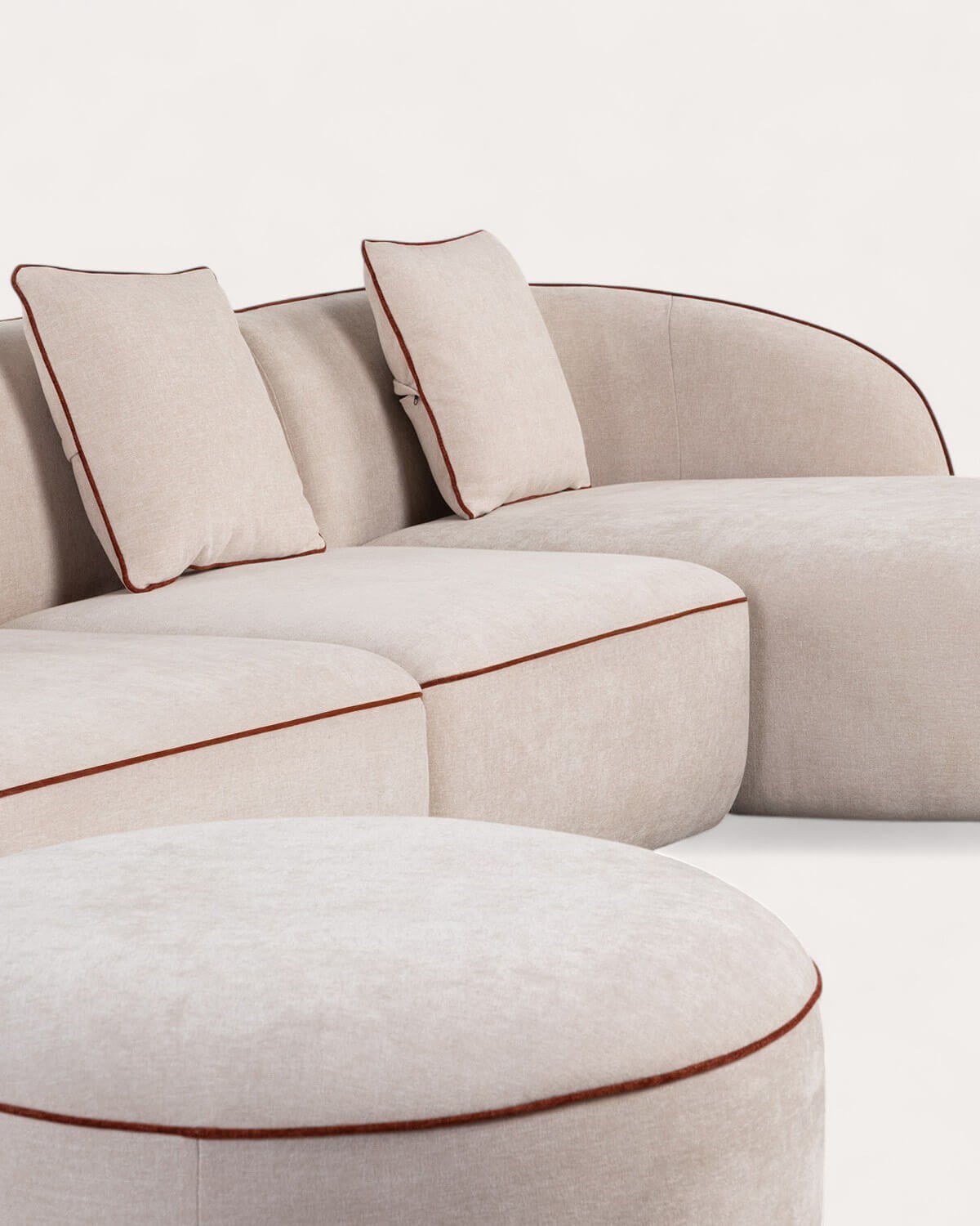 Ilham - Sofá Modular 4 Piezas Esquinero con Chaise Longue y Puff Redondo de Tela Ilham