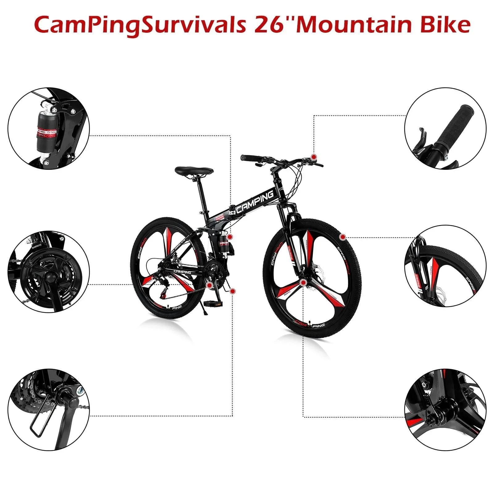 Zimtown 26 Folding Mountain Bike, Shimano 21 Speed MTB Bicycle for Adults, Black