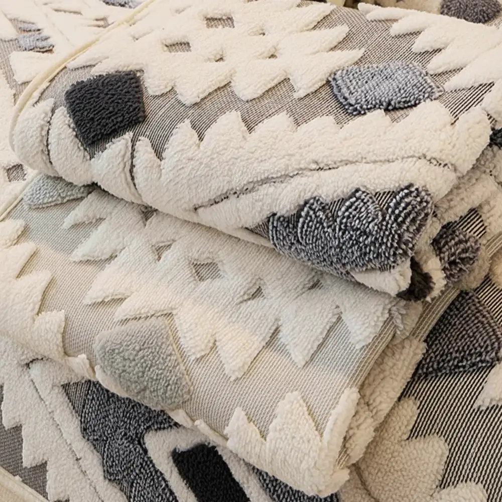 Modern Geometric Thick Plush Anti-Scratch Non-Slip Couch Cover