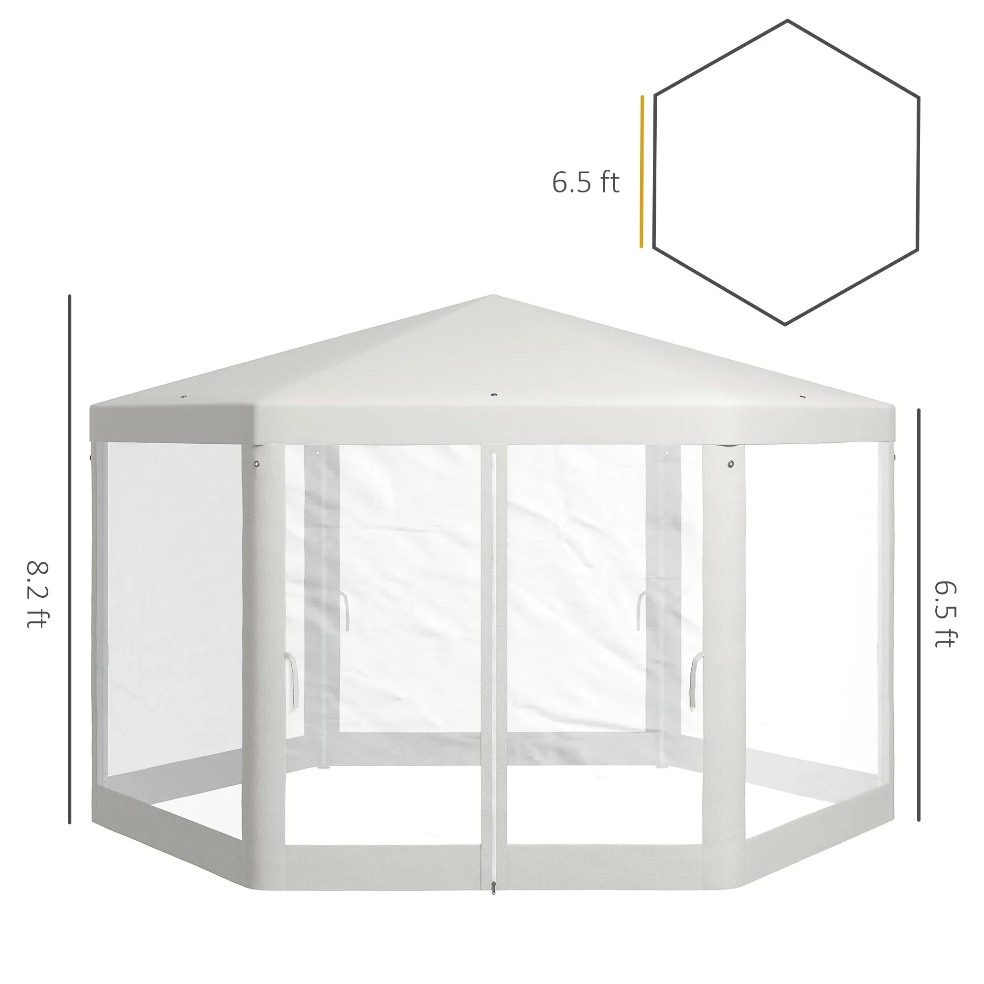 DUOSONG Outsunny 13' X 11' Outdoor Party Tent, Hexagon Sun Shade Shelter Canopy With Protective Mesh Screen Sidewalls, Ropes & Stakes, Cream White White Steel Garden & Outdoor Canopies & Gazebos