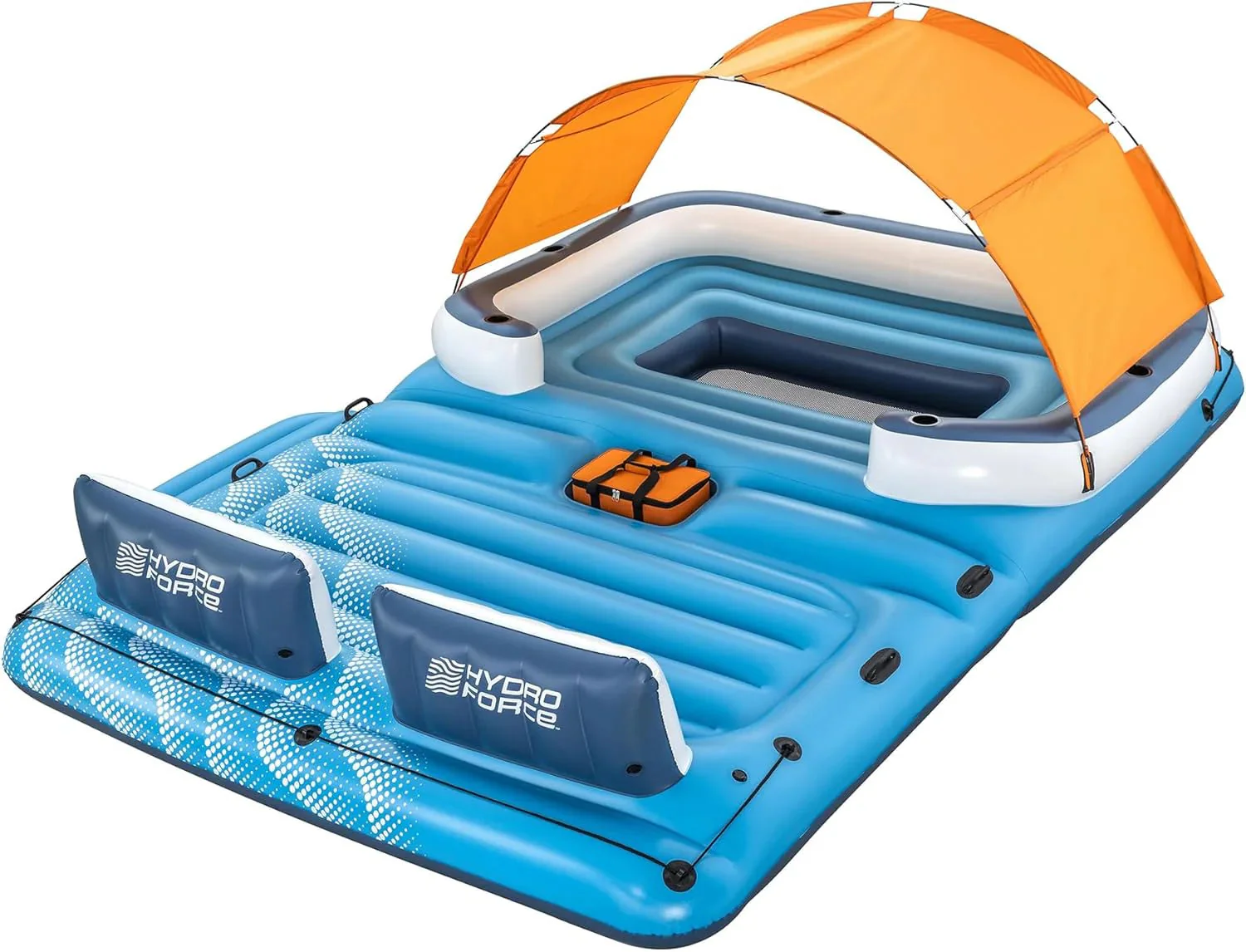 Tropical Breeze 6 Person Inflatable Party Island Large Relaxing Water Float with Detachable Sunshade and Cooler Bag