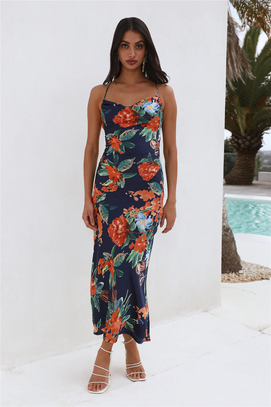 Pretty Me Satin Maxi Dress Navy