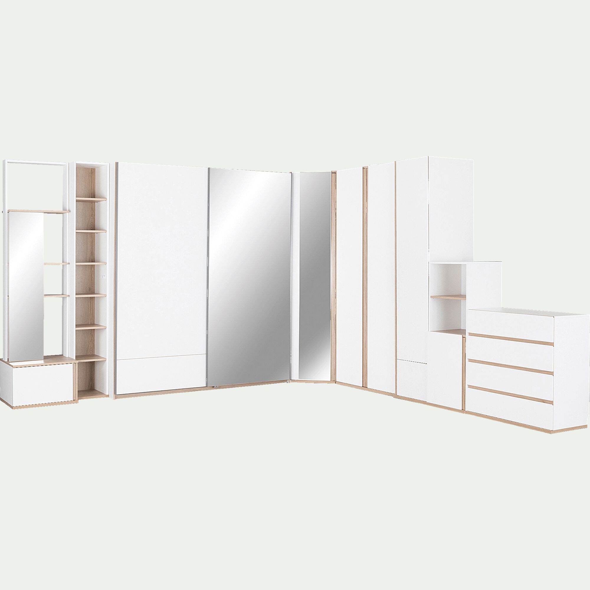 NESTOR - Armoire dressing avec 1 porte et 1 tiroir en bois effet chêne H235XL50cm - blanc