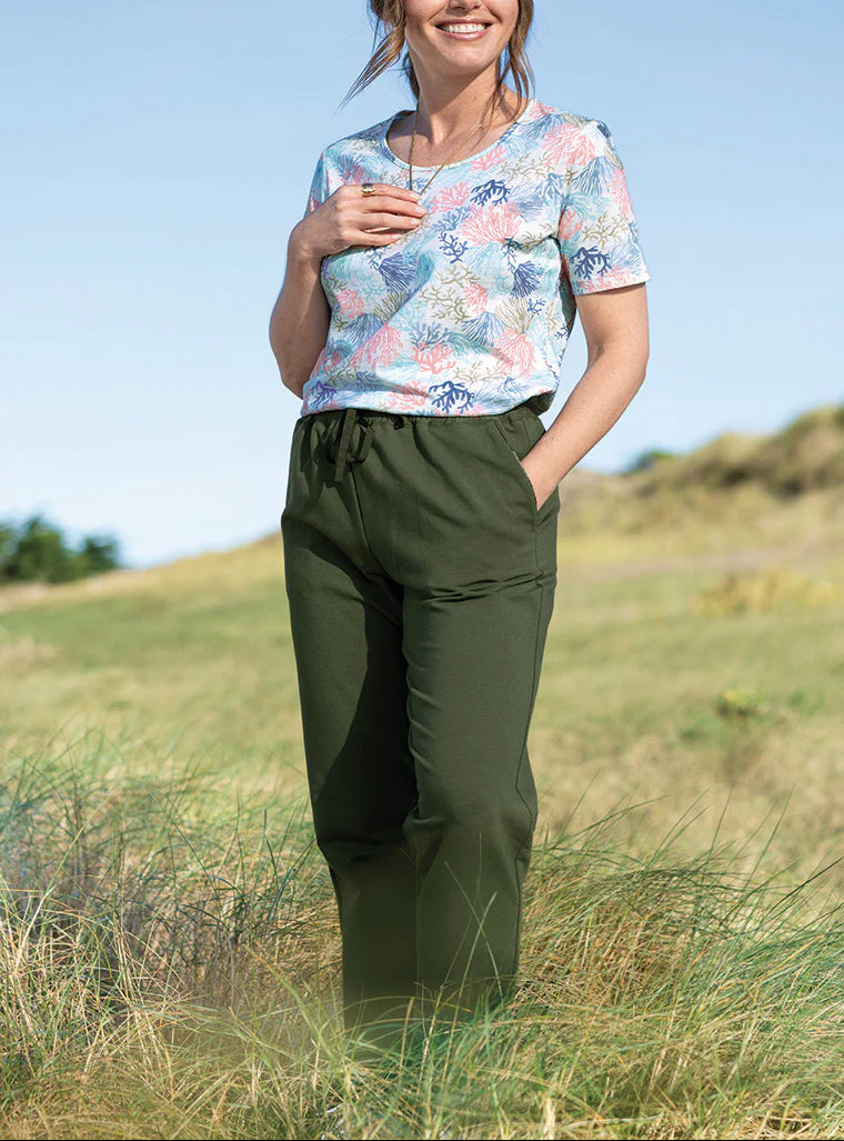Pantalon femme coton molleton vert algue