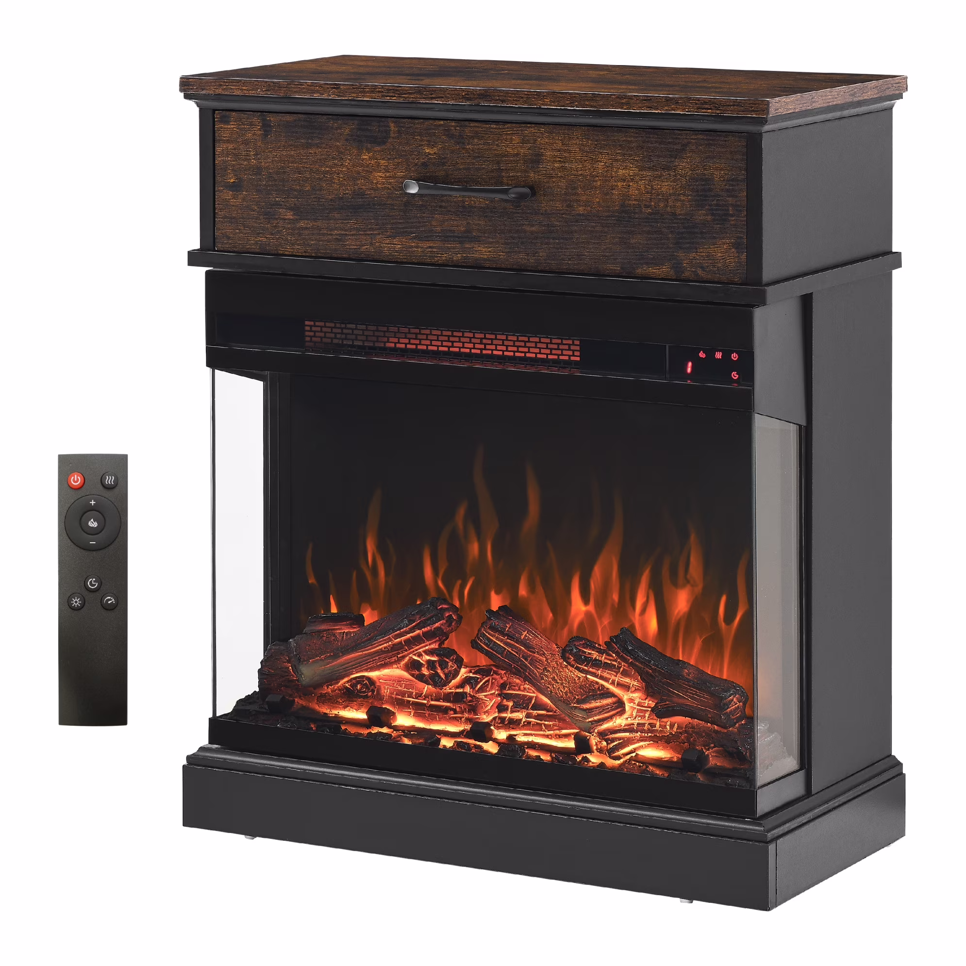 Electric Fireplace Stove, 1500W Wall Mountable Fireplace Heater Freestanding with 3-Sided View, 3D Flame Effect, Adjustable Brightness & Heating Mode, Overheat Protection, Thermostat