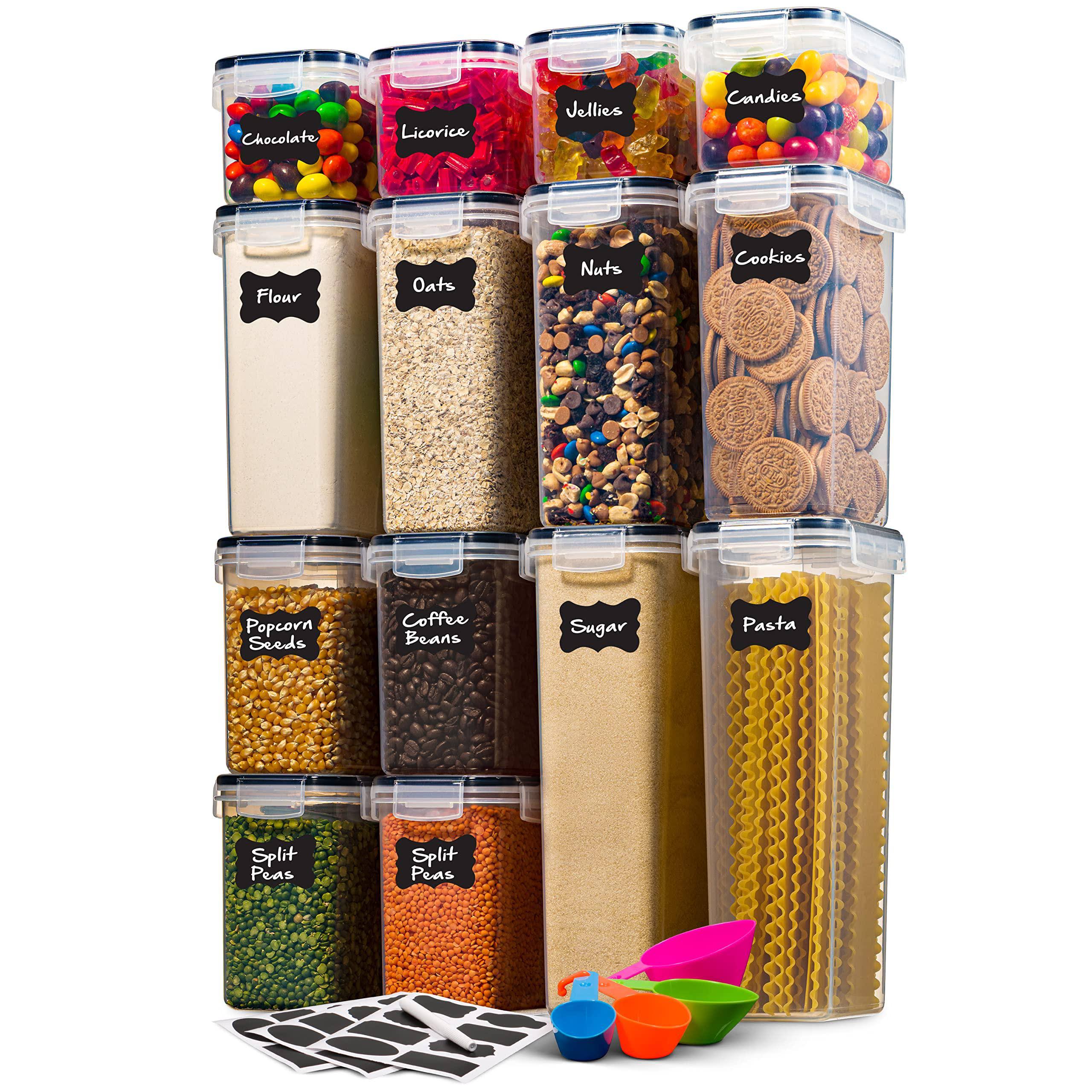 Seseno 14 Pack Airtight Food Storage Container Set - BPA Free Clear Plastic Kitchen and Pantry Organization Canisters with Durable Lids for Cereal, D