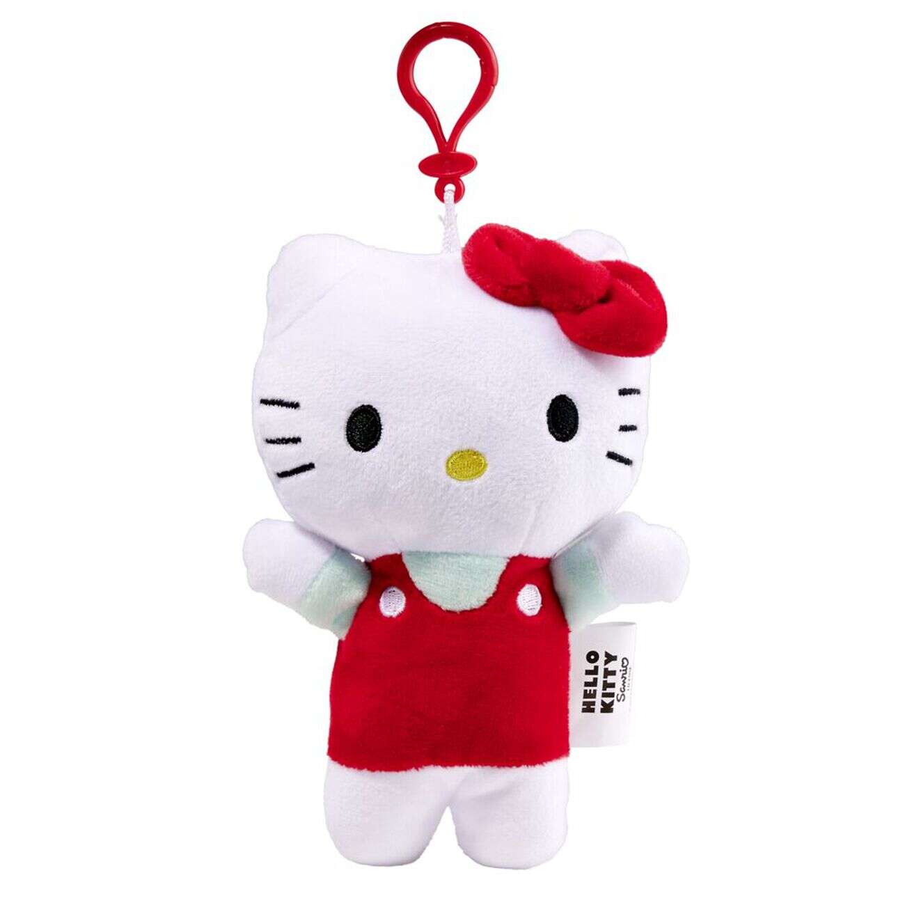 Peluche Hello Kitty avec clip H18cm (2 modèles rose ou rouge)