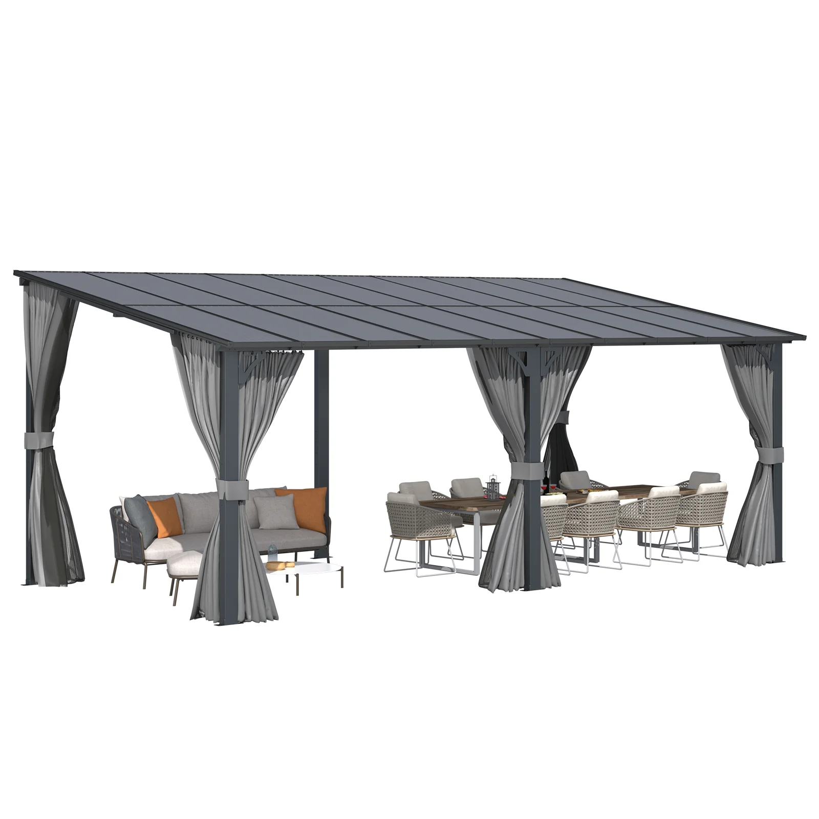 AECOJOY 20'x10' Wall Gazebo with Curtains and Mosquito Netting, Gray