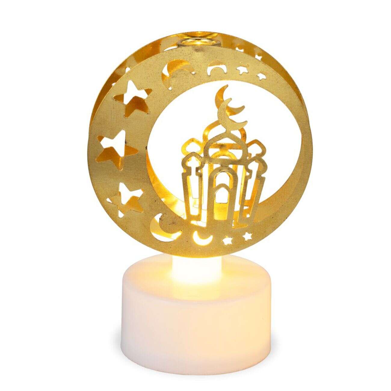 Bougie chauffe-plat LED avec décor arabesque ajouré doré Ø3xH8cm