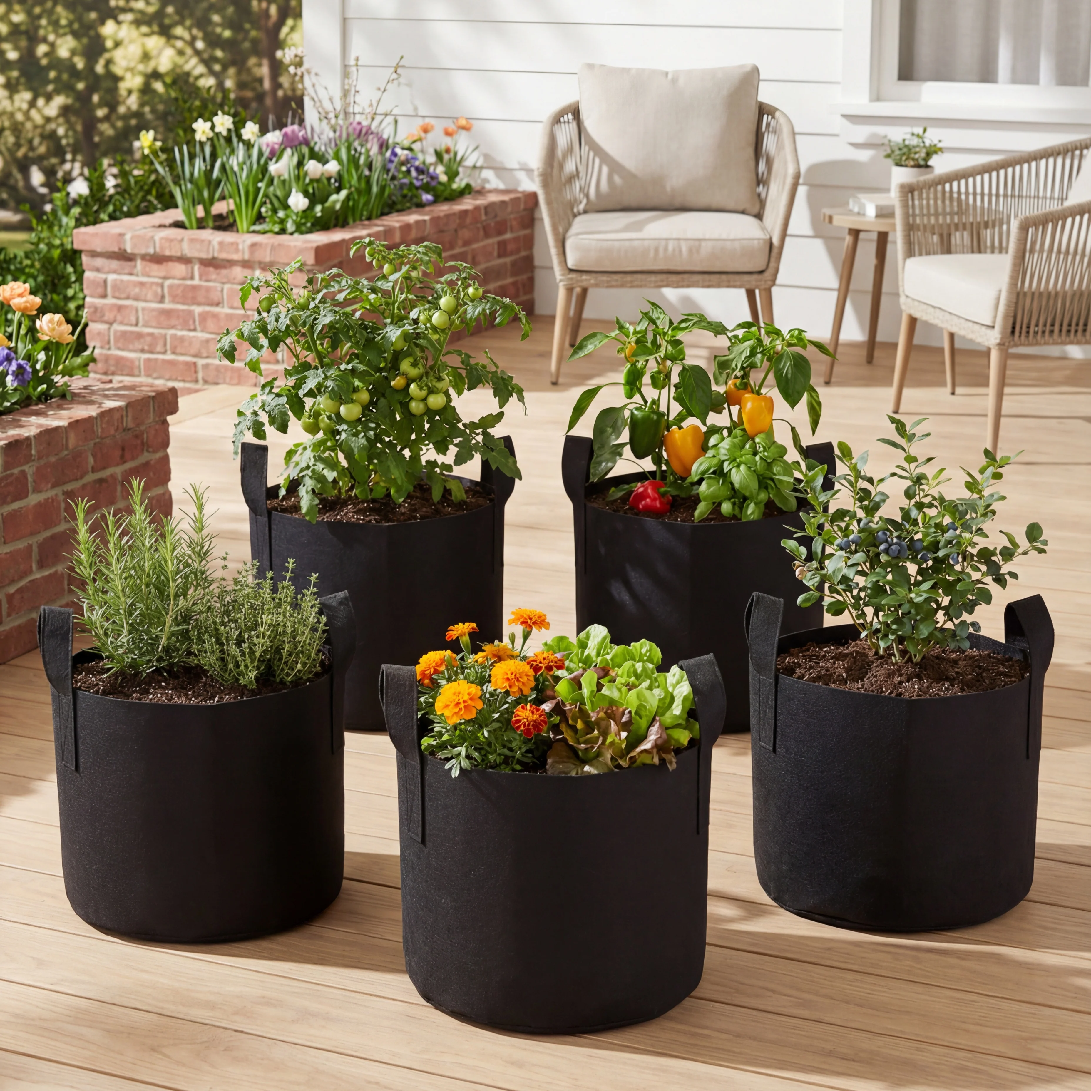 7 Gallon Grow Bags Set Of 5 With Built In Handles