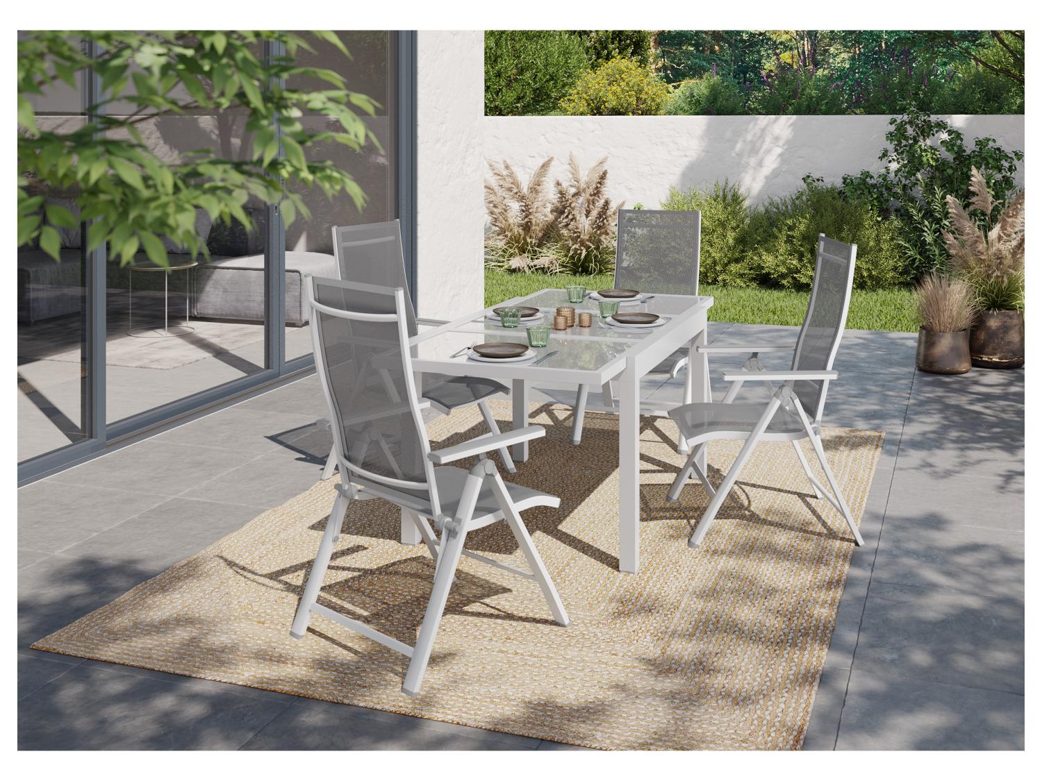 LIVARNO home Ensemble en alu  Houston , 5 pices - table extensible & 4 fauteuils pliants, blanc
