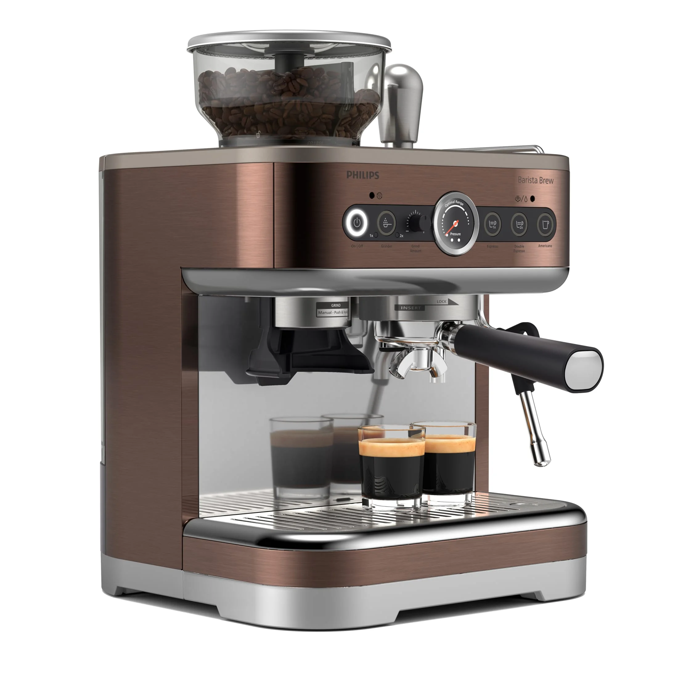 Philips Barista Brew Semi - Automatic Espresso Machine with Milk Frother, Silver Metal
