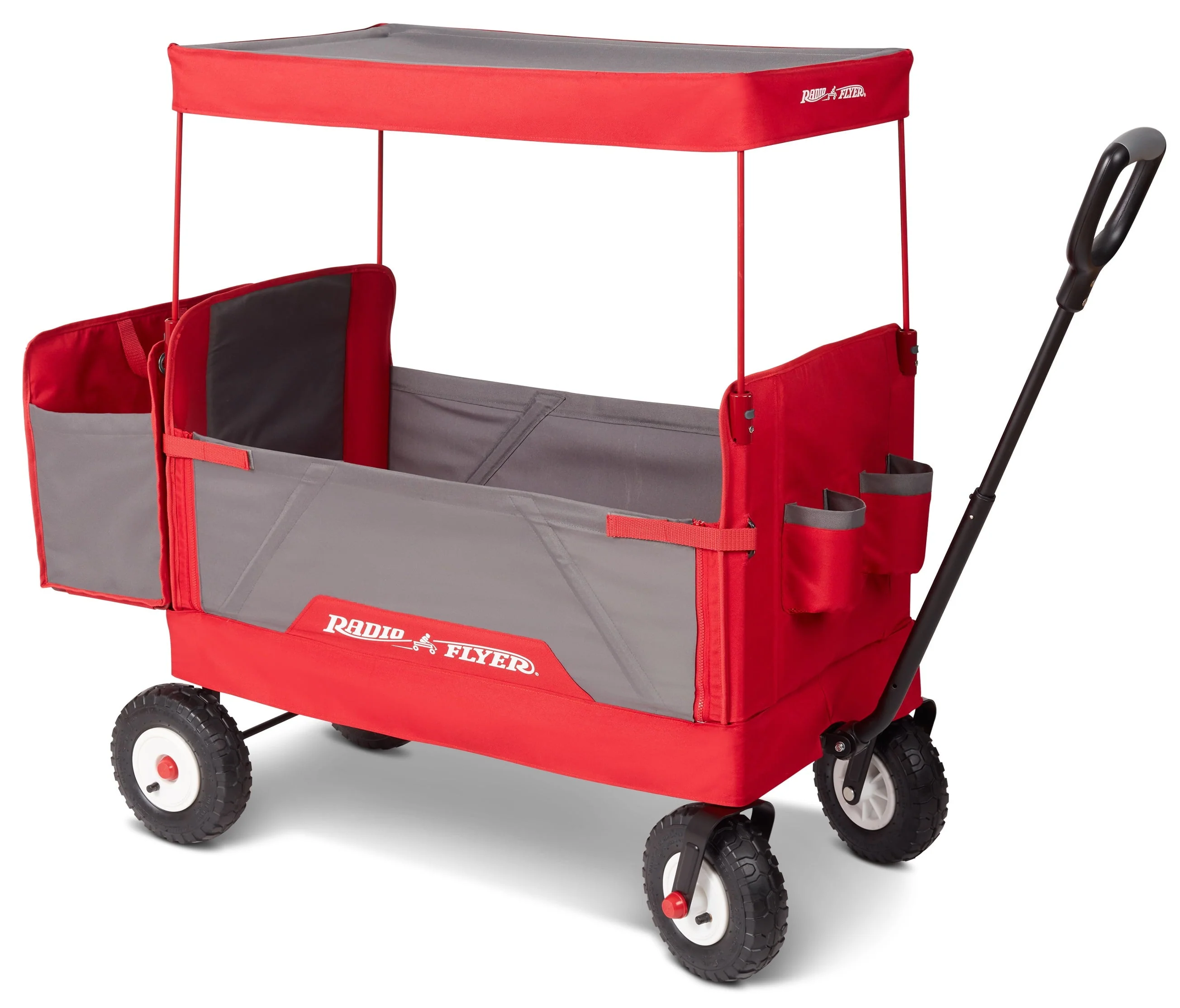 3 in 1 All Terrain EZ Fold Wagon with Canopy, Red and Gray, Air Tires