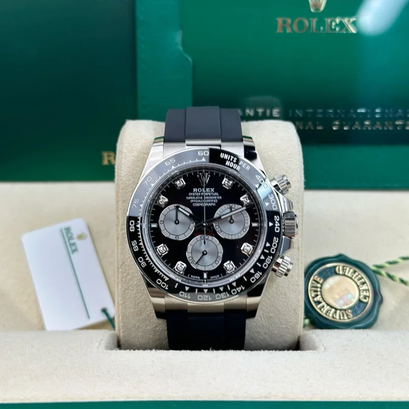[Super Clone]Daytona White Gold / Ceramic / Black / Diamond-Set / Oysterflex  m126519ln-0004