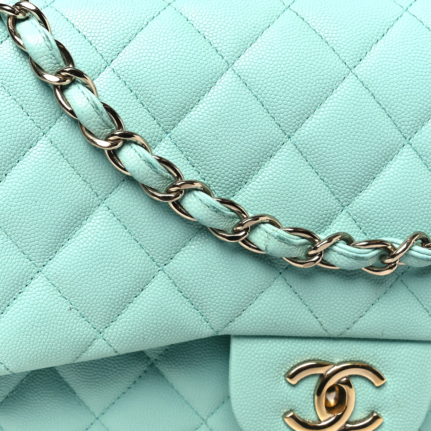 Caviar Quilted Jumbo Double Flap Light Green