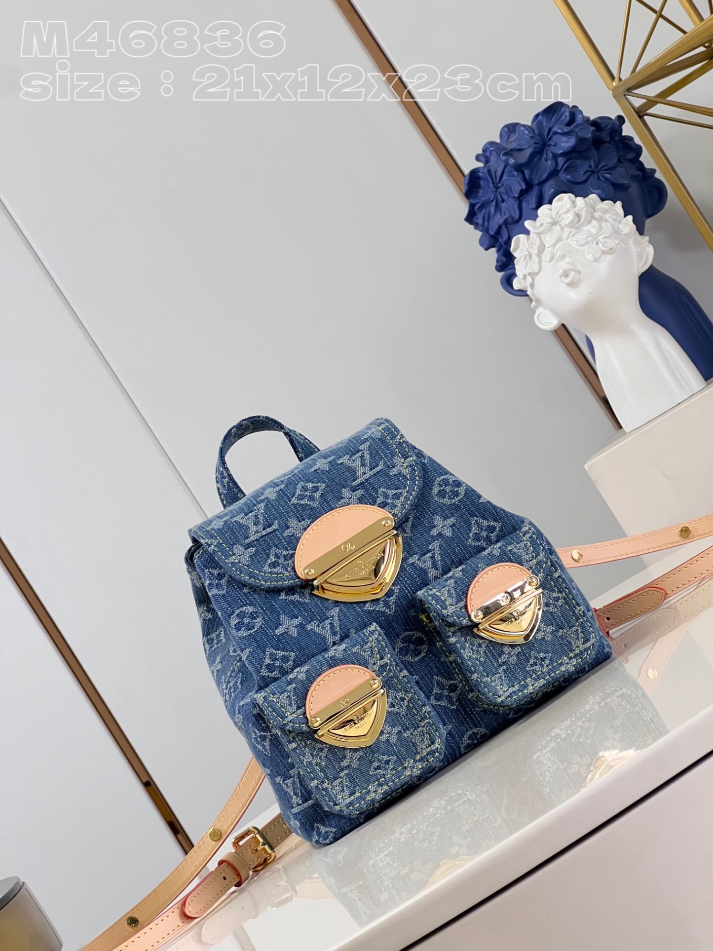 Louis Monogram Denim backpack bag size : 21-12-23 cm