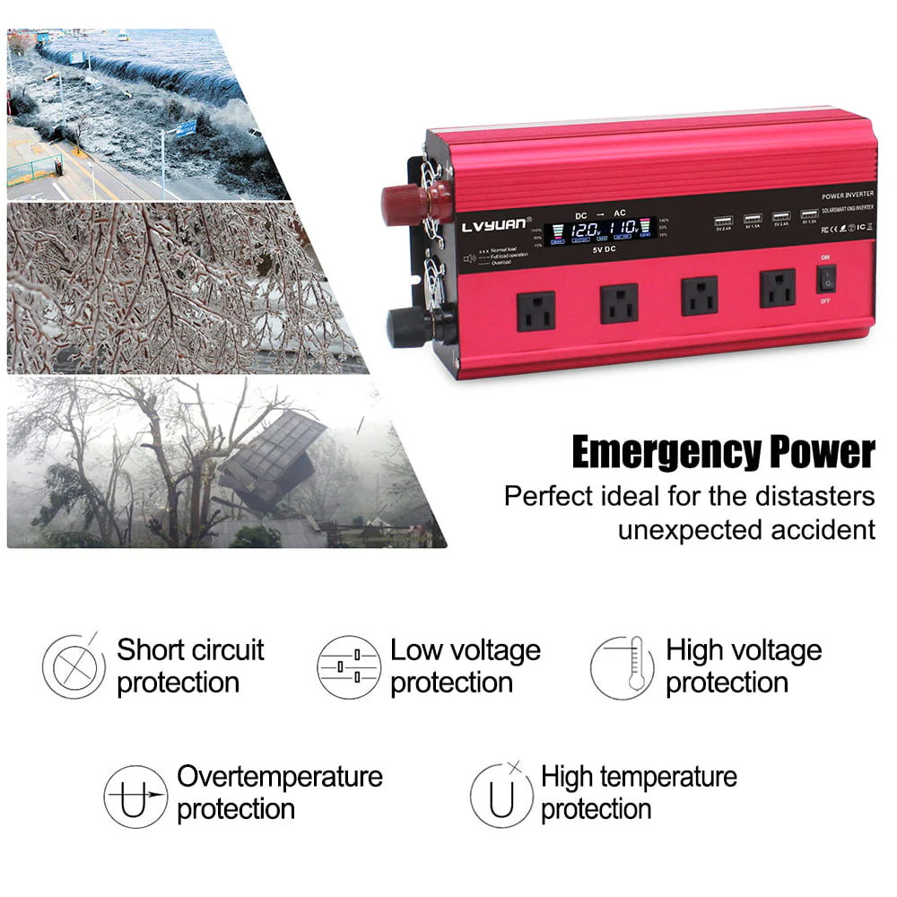 3000 Watts 6000 Watts Modified Sine Wave Power Inverter DC 12V to AC 110V 120V Car Converter 4USB 4AC Remote Control - Image 6