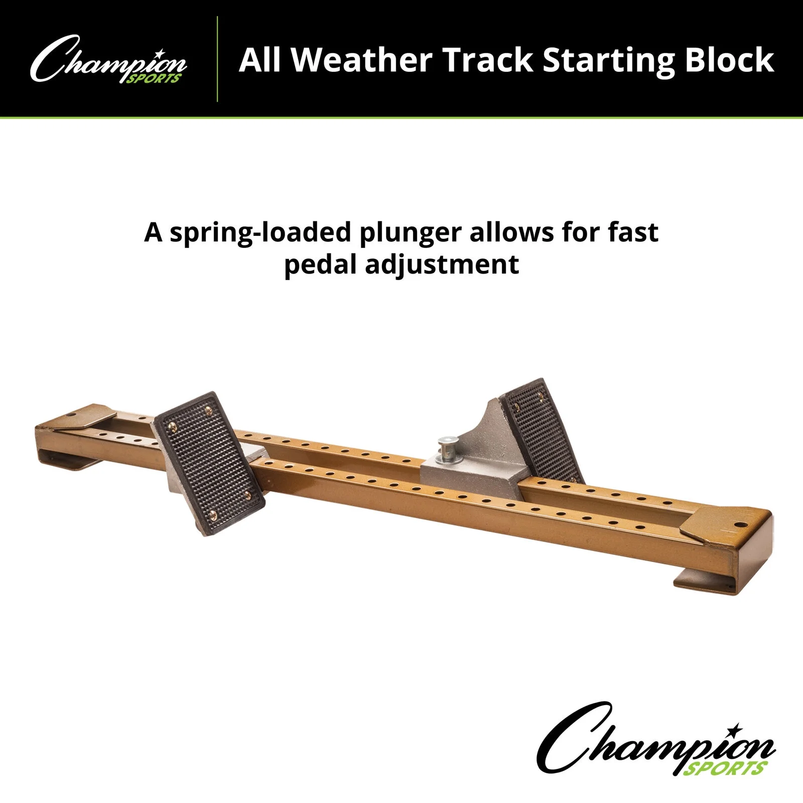 Champion Sports All-Weather Starting Block with Adjustable Rubber Pedals, 6 Track Spikes Included, Gold